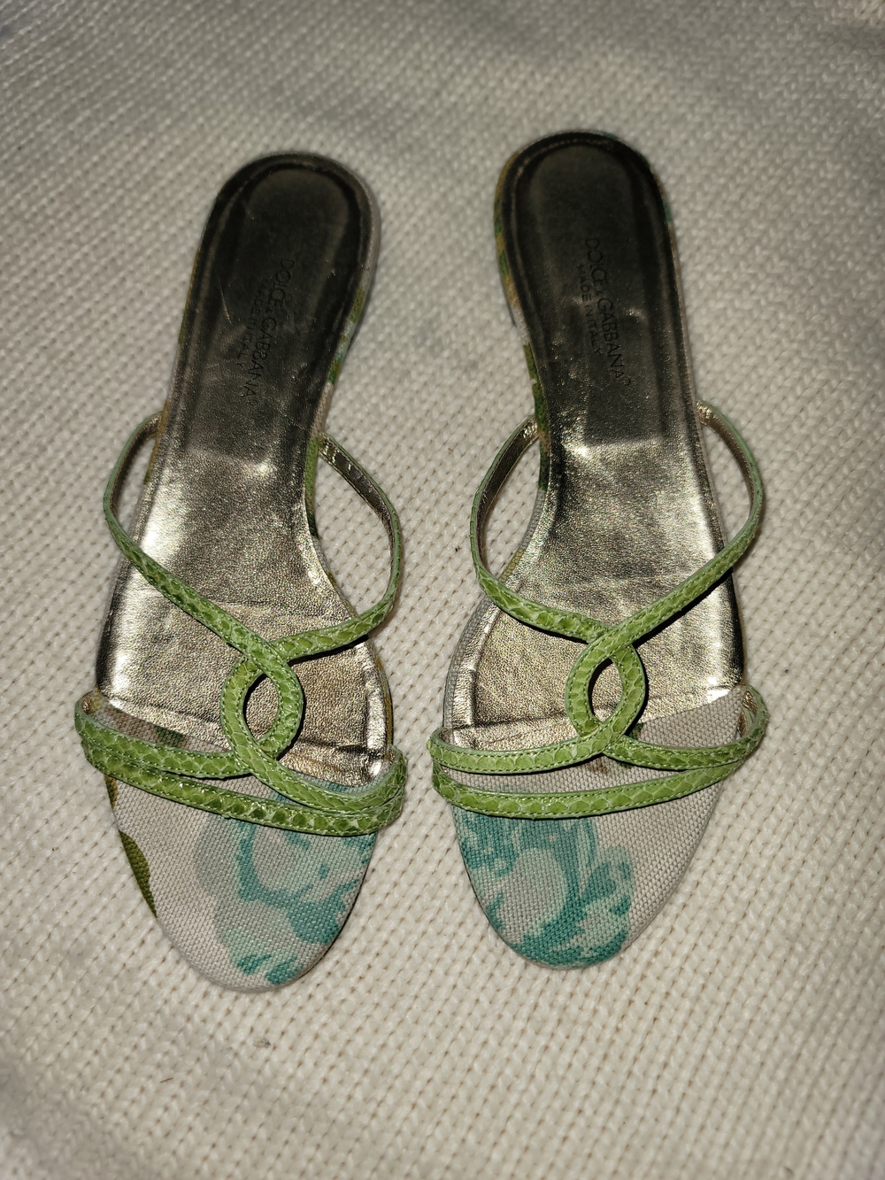 Dolce & Gabbana Vero Cuoio Made Italy Green Strappy and Floral Slides